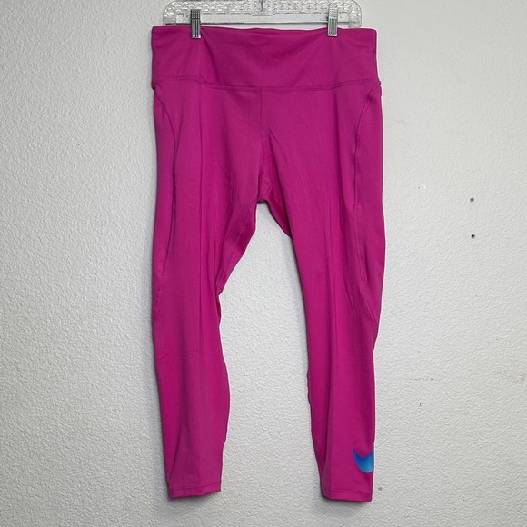 Nike Fast Dri Fit Tight Fit Mid Rise 7/8 Length Leggings Pink XLarge $70 NWT - Picture 2 of 16